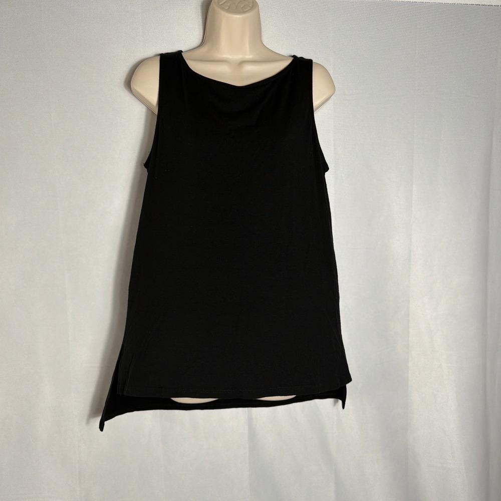 Eileen Fisher Tank Top M Layered Hem Viscose Stretch Scoop Neck Black Womens